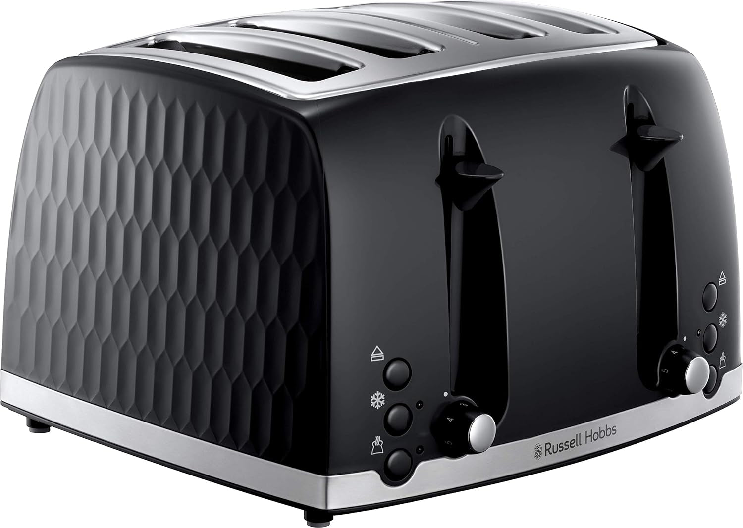 Honeycomb 4 Slice Toaster (Independent & Extra Wide Slots with High Lift, 6 Browning Levels, Frozen/Cancel/Reheat Function, Removable Crumb Tray, 1500W, Black Textured High Gloss) 26071