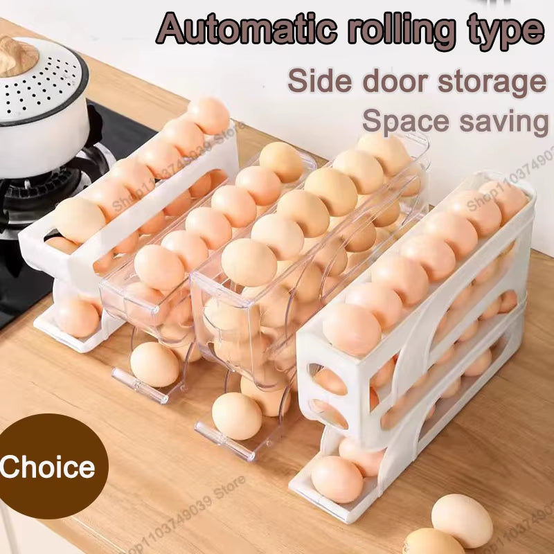 Household Automatic Rolling Egg Storage Box Kitchen Refrigerator Side Door Egg Preservation Rack 30 Egg Boxes 3Layer Egg Storage