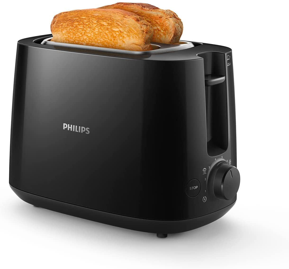 Philips Toaster - 2 Slots, 8 Settings, Bun Rack, Defrost, High Lift, Auto Shut-Off, Black (HD2581/91)