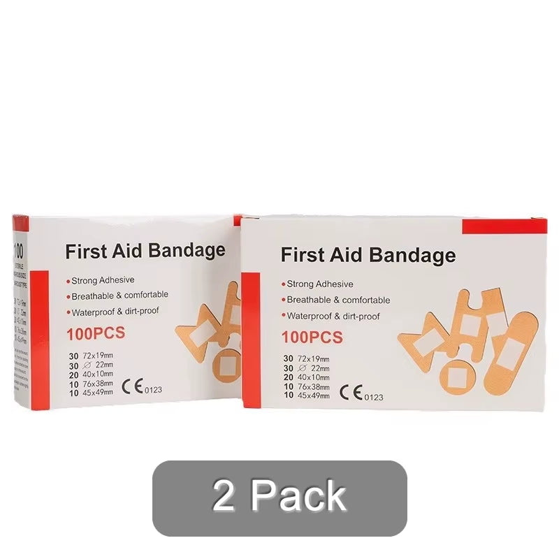 100Pcs/Pack Waterproof Band-Aids Bandages First Aid Medical Anti-Bacteria Wound Plaster Multi Size Home Travel Emergency Kits