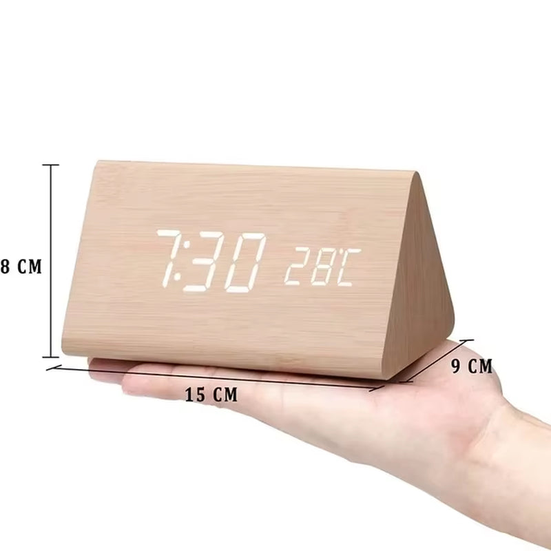 Digital Clock Wooden Sound Control LED Alarm Clock with Temperature USB/AAA Desktop Clocks Snooze Desperadoes Home Table Decor