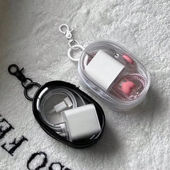 Portable Mini Transparent Storage Bag with Zipper, Multifunctional Headphone and Charger Case, Travel Accessories with Keychain