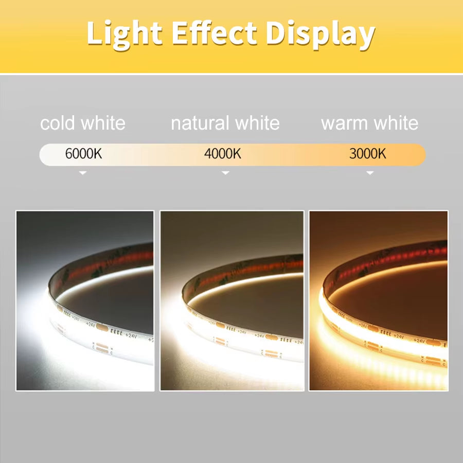 Linear Dimmable 24V 12V COB LED Strip Lights 8Mm 320Leds/M Flexible LED Tape Ribbon for Room Decor 3000K 4000K 6000K 1M 5M 10M