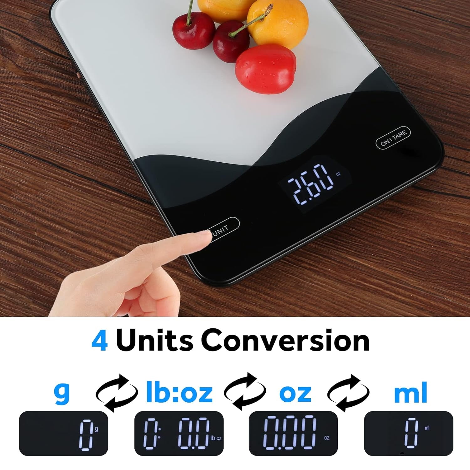 Chargeable Digital Kitchen Food Scale -  LED Display 22Lb Food Weight Scales for Baking Cooking USB-C Rechargeable Ounces and Grams 1G/0.1Oz Tempered Glass