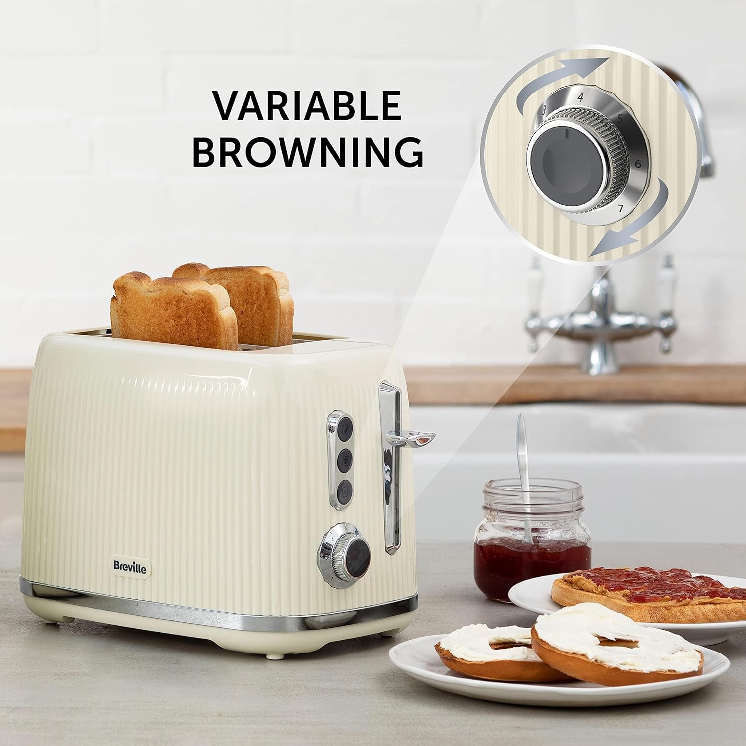 Bold Vanilla Cream 2-Slice Toaster with High-Lift & Wide Slots | Cream & Silver Chrome [VTR003]