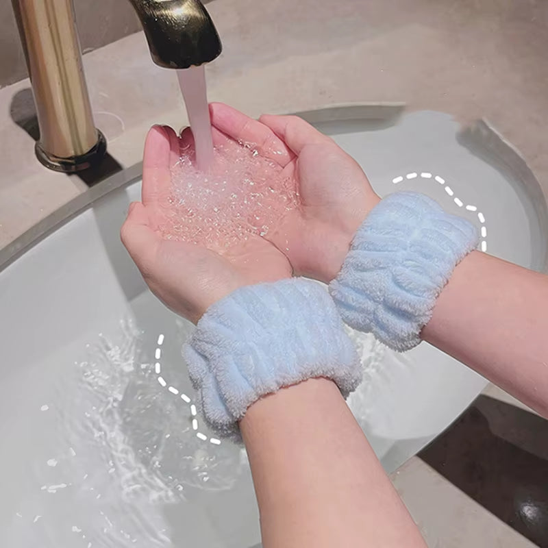  2PCS Reusable Microfiber Spa Wristbands for Face Washing, Yoga, Running, and Sports