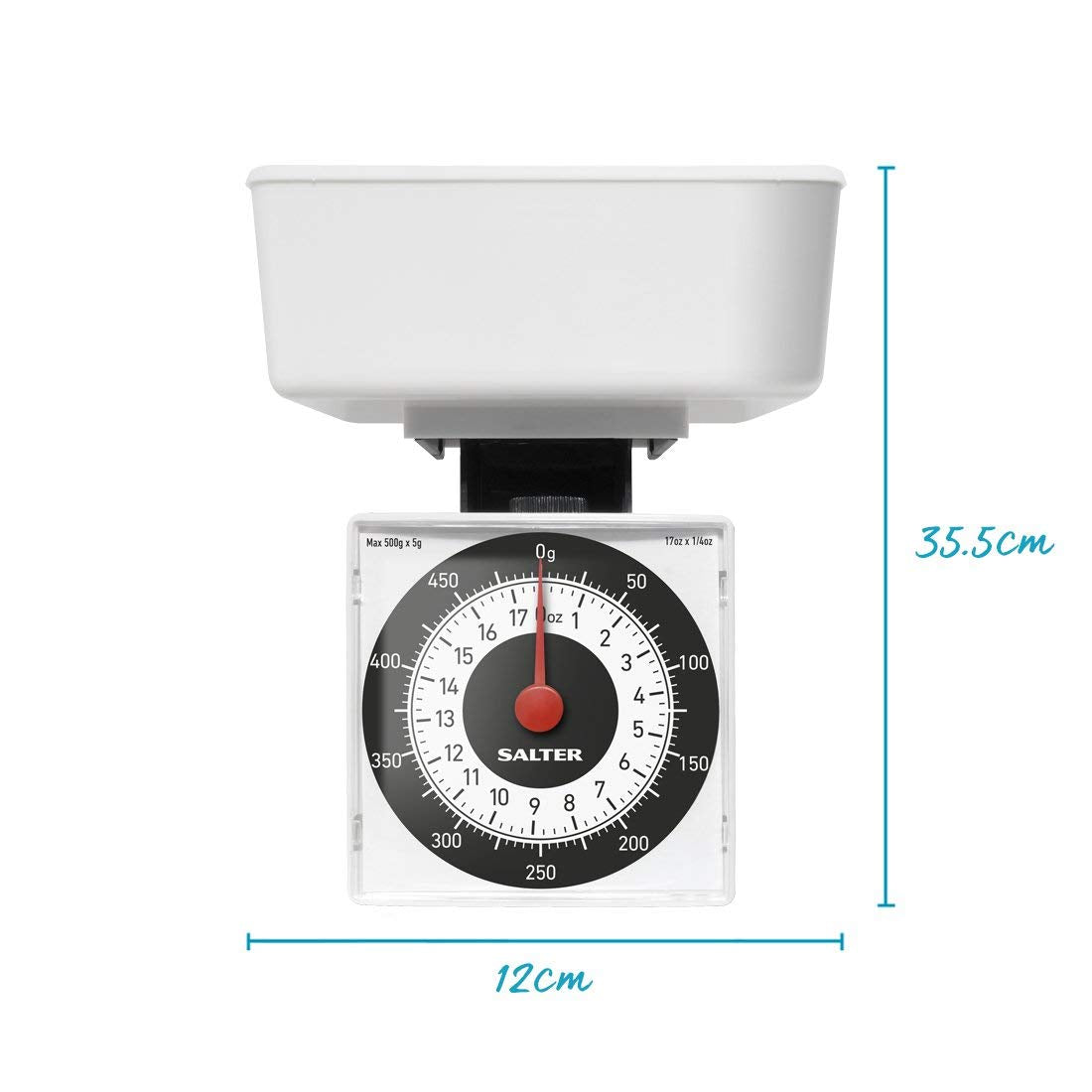 022 WHDR Dietary Mechanical Kitchen Scale – Compact Baking/Cooking Scale, Battery Free Food Weighing Scales with Large Dial, 500G Capacity, Measures in 5G Increments, White, 15 Year Guarantee