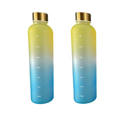 1L Bottle with Time Marker 32 OZ Motivational Reusable Fitness Sports Outdoors Travel Leakproof BPA Free Frosted Plastic