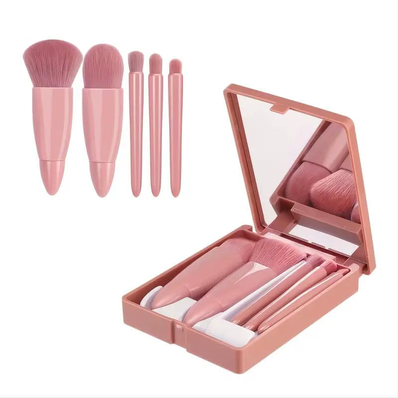 5Pcs Travel Size Makeup Brushes Set Mini Makeup Brushes, Small Complete Function Cosmetic Brushes Kit with Case and Mirror Perfe