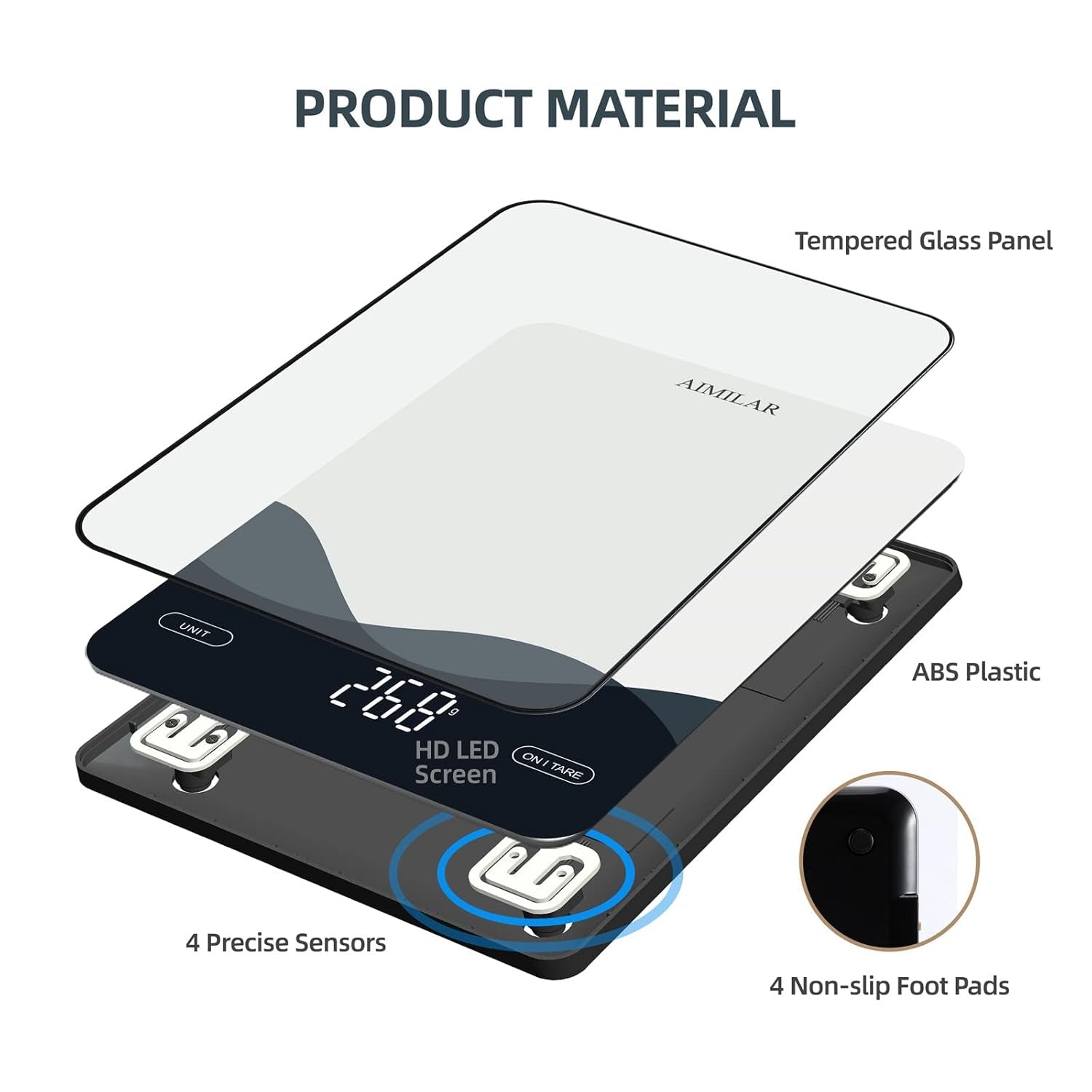 Chargeable Digital Kitchen Food Scale -  LED Display 22Lb Food Weight Scales for Baking Cooking USB-C Rechargeable Ounces and Grams 1G/0.1Oz Tempered Glass