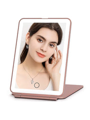 LED Foldable Travel Makeup Mirror 3 Colors Light Modes USB Rechargeable Touch Screen Portable Tabletop Cosmetic Mirror