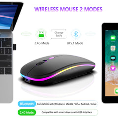  Wireless Mouse with Bluetooth and 2.4GHz Dual Modes, Rechargeable RGB, Ergonomic Design, Silent Click for PC, iPad, Laptop, and Phone