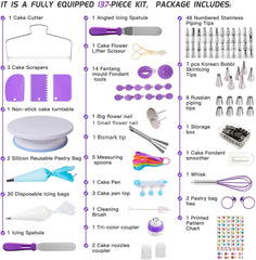 Cake Decorating Kit,137Pcs Cake Decorating Supplies with Cake Turntable for Decorating,Pastry Piping Bag,Russian Piping Tips Baking Tools, Cake Baking Supplies for Beginners