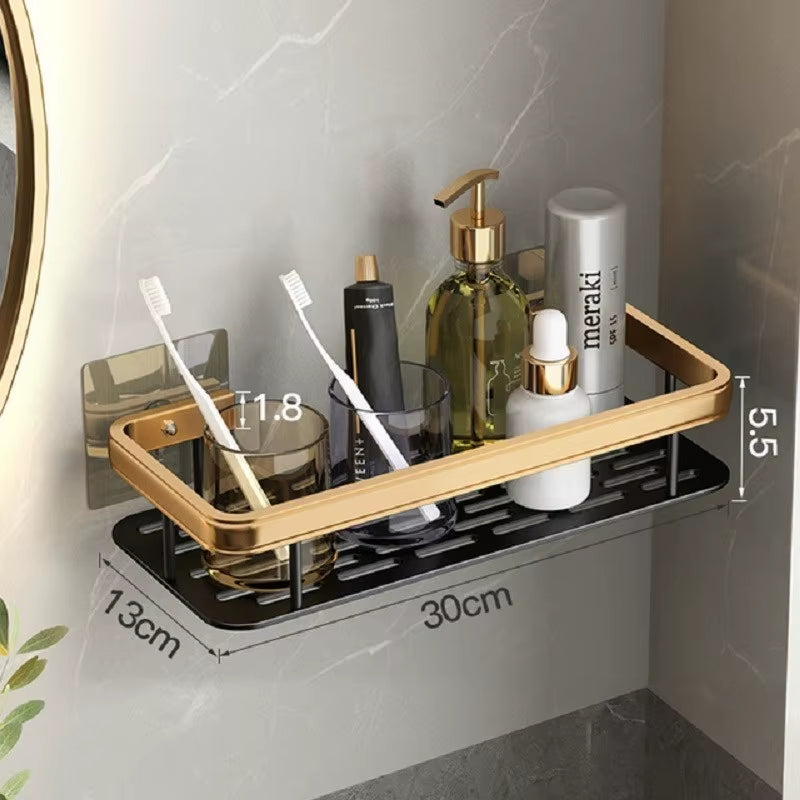 Luxury Bathroom Shelves without Drilling Rustproof Aluminum Shower Wall Shelf Shampoo Towel Holder Bathroom Organizer Accessorie