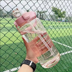 2 Liter Water Bottle with Straw Female Jug Girls Portable Travel Bottles Fitness Bike Cup Summer Cold Water Jug with Time Marker