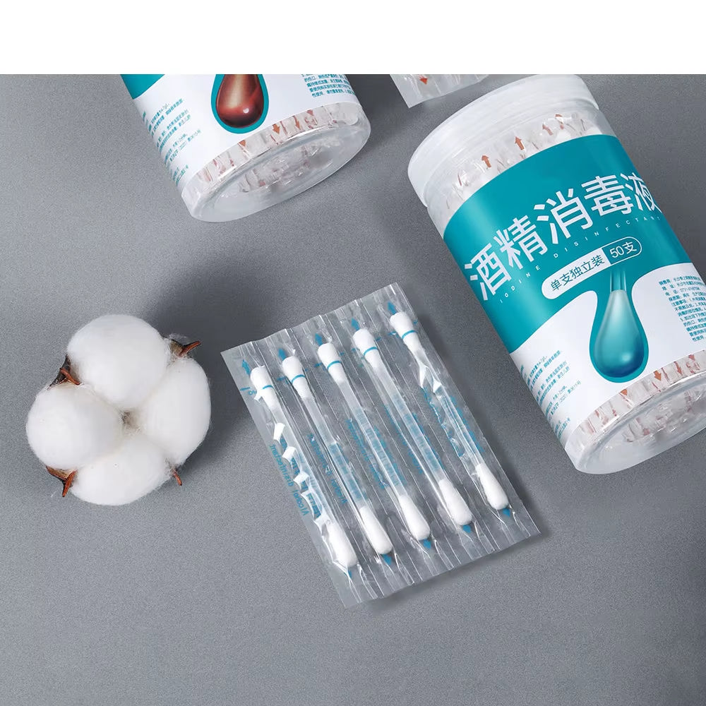 50Pcs/Lot Medical Alcohol Disposable Emergency Cotton Stick Iodine Disinfected Swab First Aid Kit Home for Children Adults Baby