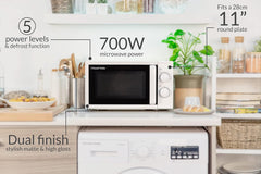 17L Small Microwave White Manual Textures 700W with 5 Power Levels & 30 Min Timer, Defrost Function & Easy Clean, RHM1725