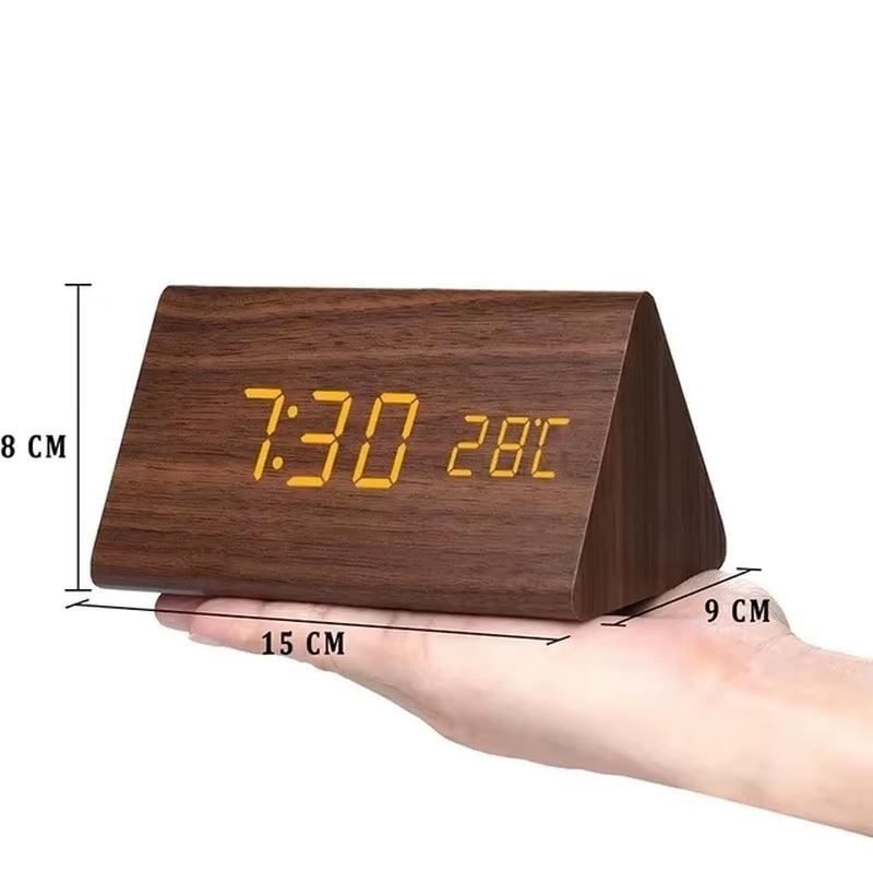 Digital Clock Wooden Sound Control LED Alarm Clock with Temperature USB/AAA Desktop Clocks Snooze Desperadoes Home Table Decor