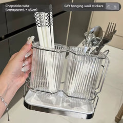 Wall Mounted Kitchen Cutlery Organizer Light Luxury Chopstick Spoon Holder Stainless Steel Utensil Drying Rack