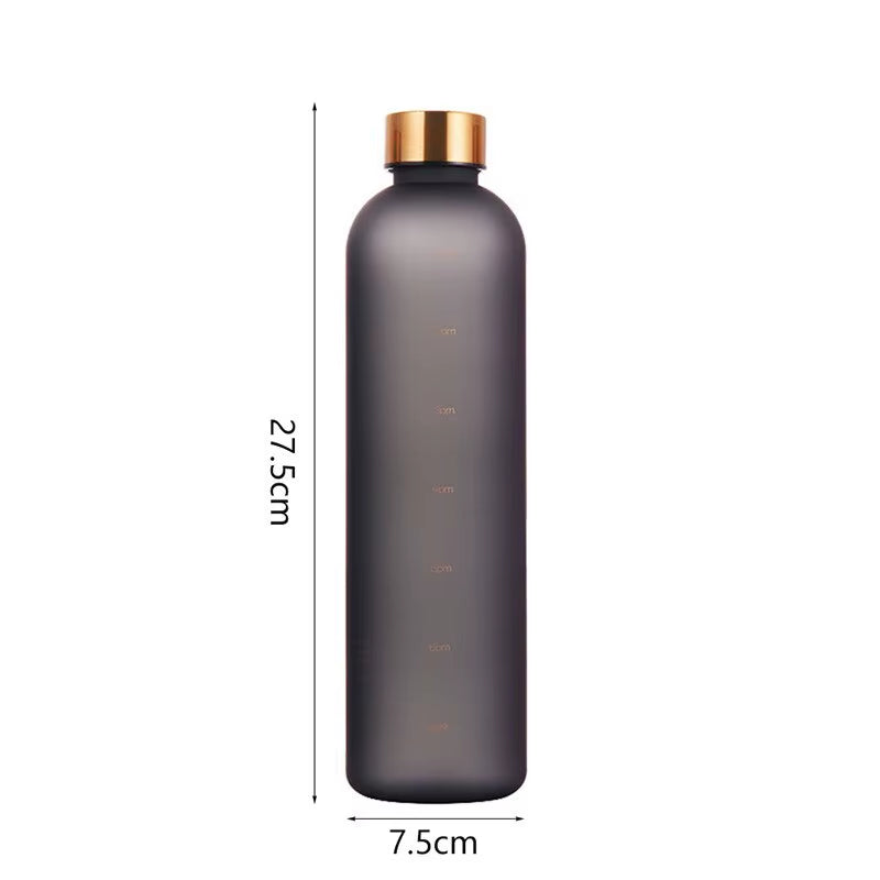 1L Bottle with Time Marker 32 OZ Motivational Reusable Fitness Sports Outdoors Travel Leakproof BPA Free Frosted Plastic