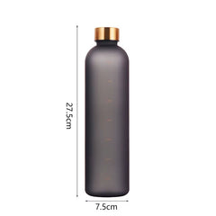 1L Bottle with Time Marker 32 OZ Motivational Reusable Fitness Sports Outdoors Travel Leakproof BPA Free Frosted Plastic