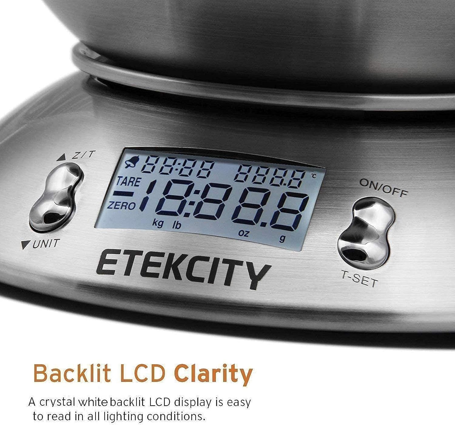 Electronic Kitchen Scales with Stainless Steel Mixing Bowl, Timer and Temperature Sensor, Digital Wet and Dry Food Weighing Scale for Cooking and Baking-11Lb/5Kg