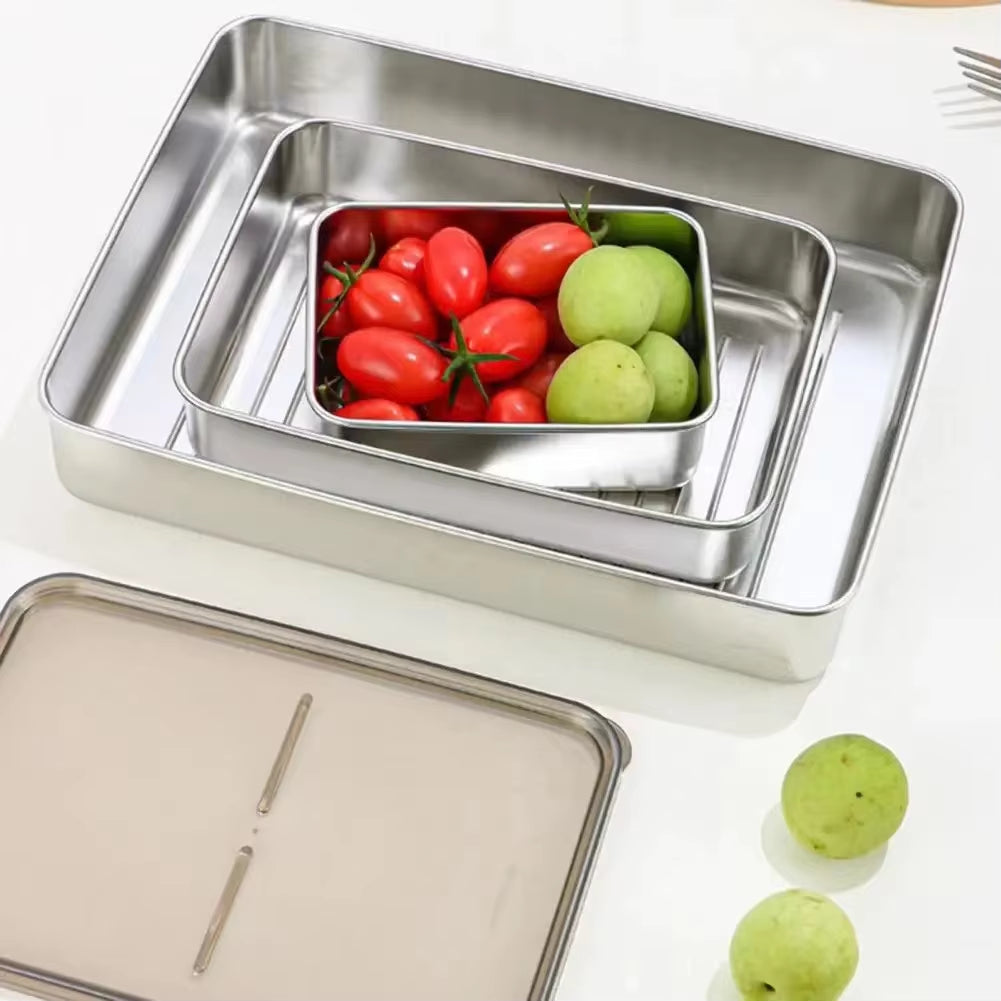 Stainless Steel Refrigerator Meat Storage Box Food Storage Containers with Lid Refrigerator Organizer Container Kitchen Storage