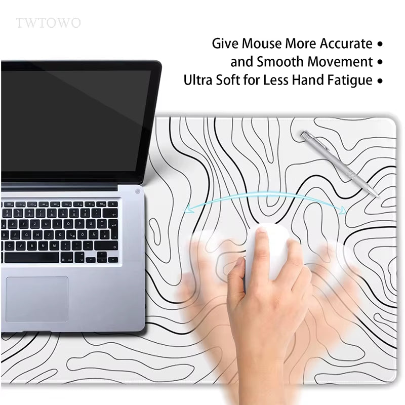 Mouse Pad Gamer White Contour Lines XL HD Custom New Mousepad XXL Mousepads Natural Rubber Office Mouse Mats Desktop Mouse Pad