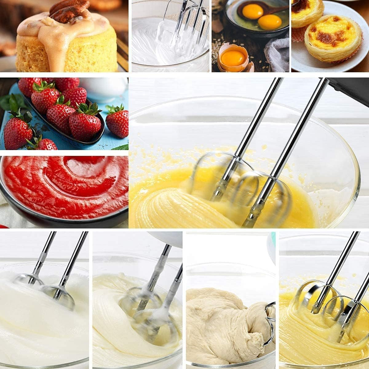 Hand Mixer, Electric Cake Whisk Food Mixer for Baking Self-Control/Turbo Boost + 4 Stainless Steel Accessory Food Beater for Cake Bread