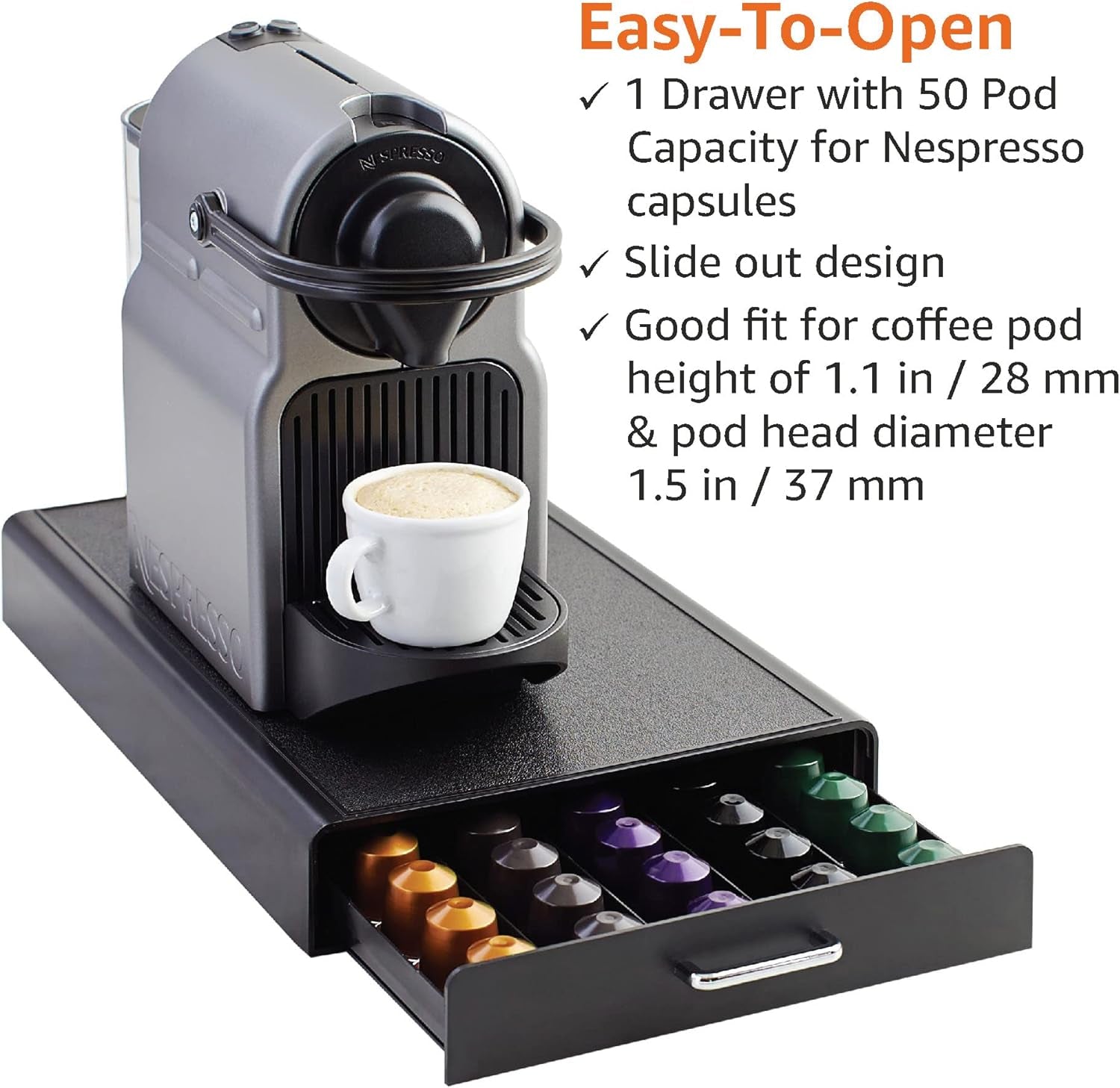 Nespresso Originalline Coffee Pod Storage with 1 Drawer Holder, 50 Capsule Capacity, Black, ‎DHCD002