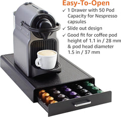 Nespresso Originalline Coffee Pod Storage with 1 Drawer Holder, 50 Capsule Capacity, Black, ‎DHCD002