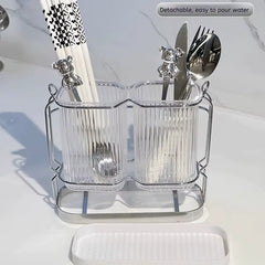 Wall Mounted Kitchen Cutlery Organizer Light Luxury Chopstick Spoon Holder Stainless Steel Utensil Drying Rack