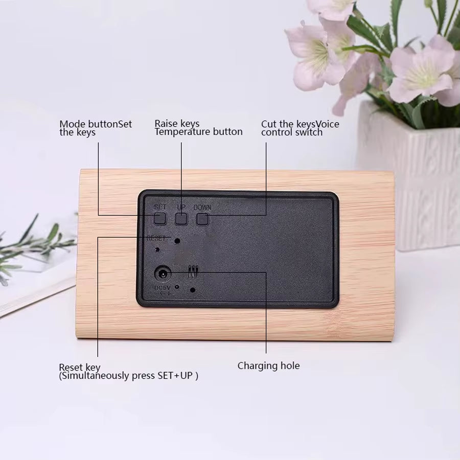 Digital Clock Wooden Sound Control LED Alarm Clock with Temperature USB/AAA Desktop Clocks Snooze Desperadoes Home Table Decor