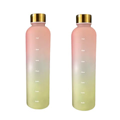 1L Bottle with Time Marker 32 OZ Motivational Reusable Fitness Sports Outdoors Travel Leakproof BPA Free Frosted Plastic