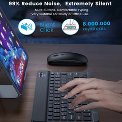 Rechargeable Bluetooth-Compatible Keyboard Ultra-Slim Wireless Mouse Keyboard Set for Android Windows Tablet Iphone Ipad