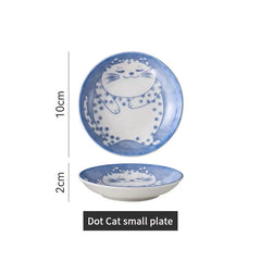 Japanese Style Ceramic Dessert Sauce Dish Tableware Creative Cute Cartoon Lucky Cat Pattern Water Drop Shape Fruit Sushi Plates