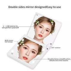 6 Led Makeup Mirror with Light Magnifying Small Pocket Portable Travel Pink Black White Foldable Cosmetics Vanity Mirrors