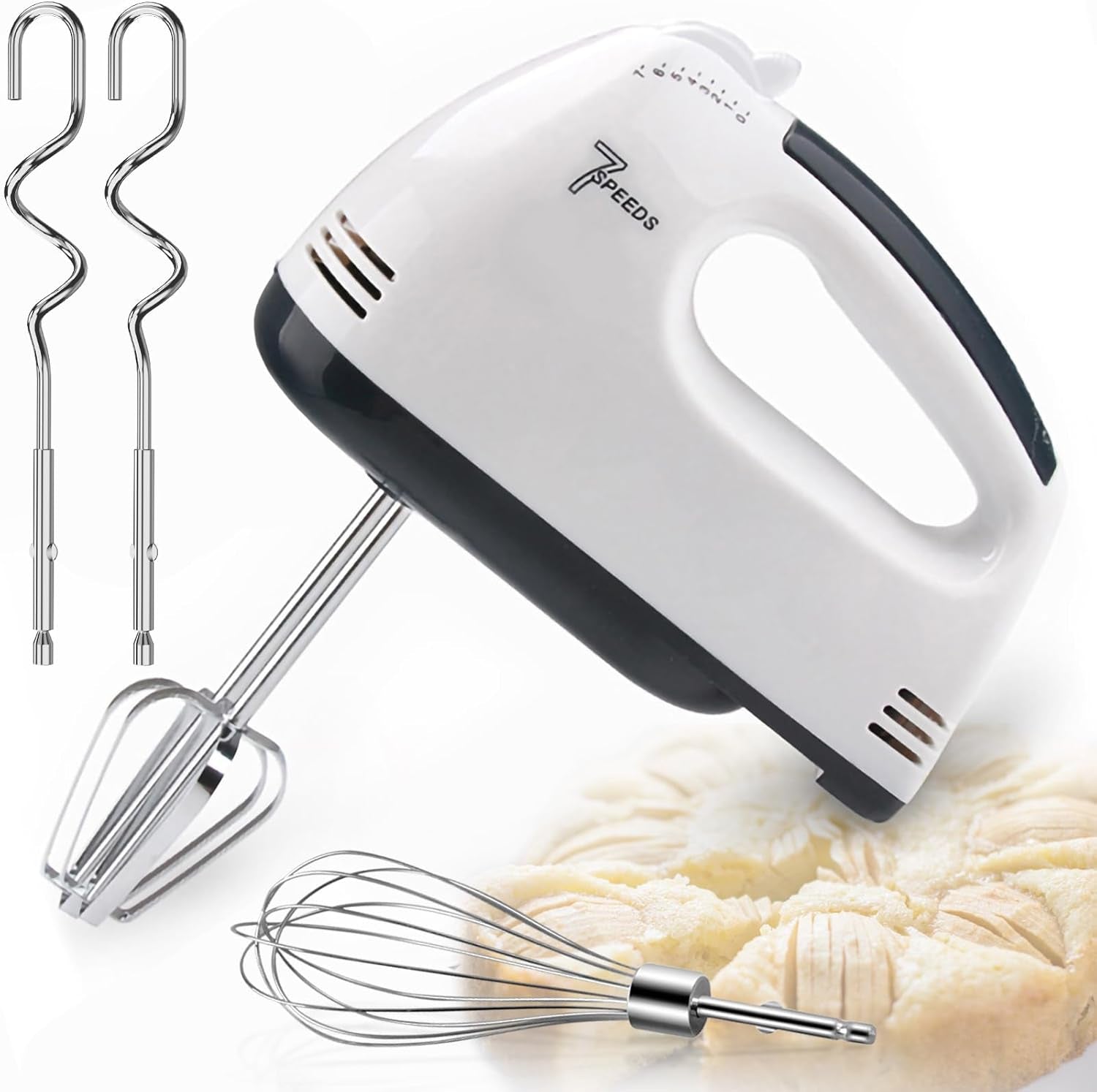 Hand Mixer, Electric Cake Whisk Food Mixer for Baking Self-Control/Turbo Boost + 4 Stainless Steel Accessory Food Beater for Cake Bread