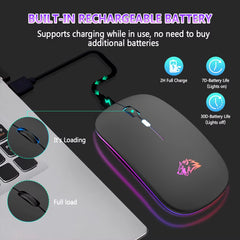  Wireless Mouse with Bluetooth and 2.4GHz Dual Modes, Rechargeable RGB, Ergonomic Design, Silent Click for PC, iPad, Laptop, and Phone