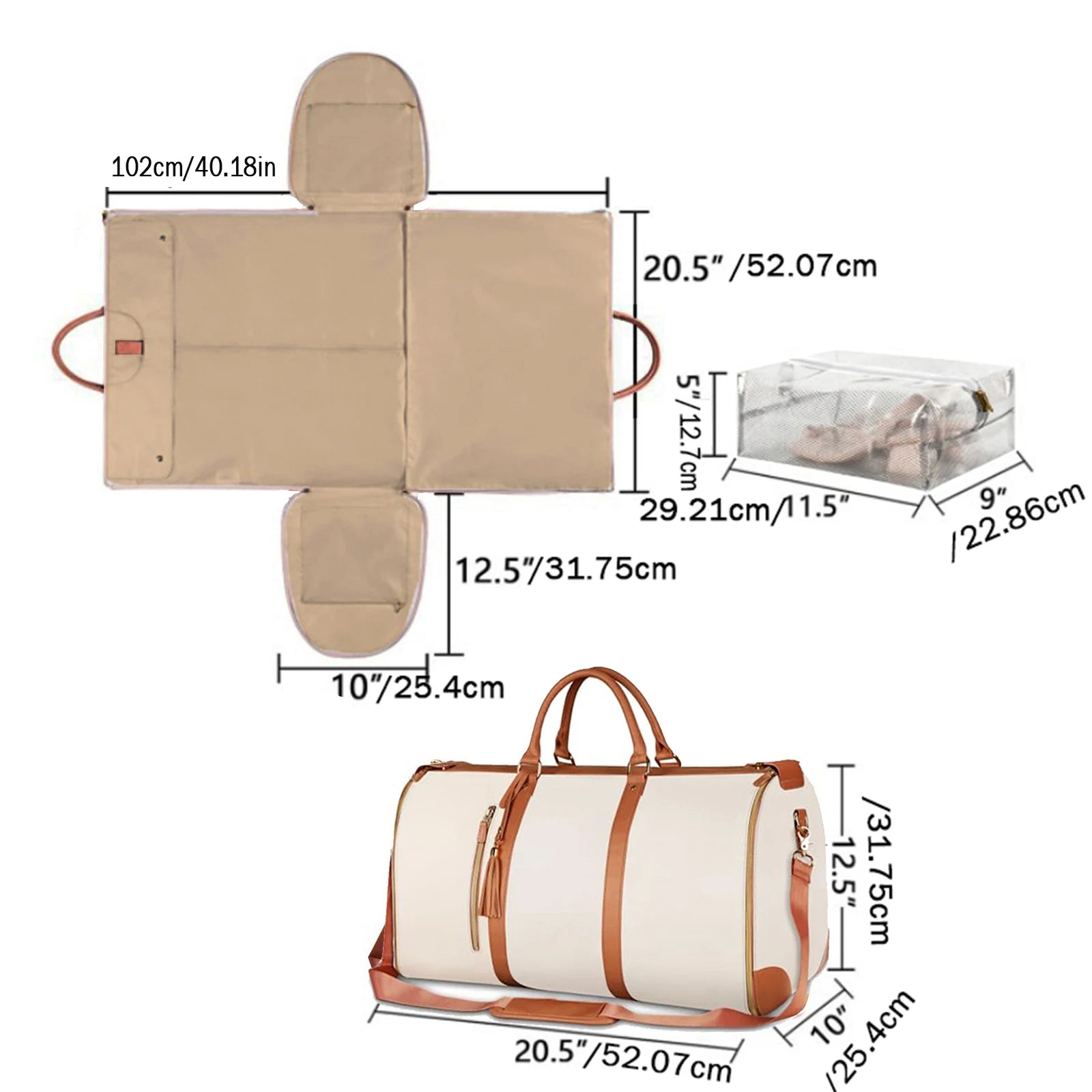 1Pc Foldable Women'S Travel Convenient Carry-On Clothing Bag Large PU Leather Duffel Bag Women'S Business Travel Bag