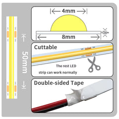 Linear Dimmable 24V 12V COB LED Strip Lights 8Mm 320Leds/M Flexible LED Tape Ribbon for Room Decor 3000K 4000K 6000K 1M 5M 10M