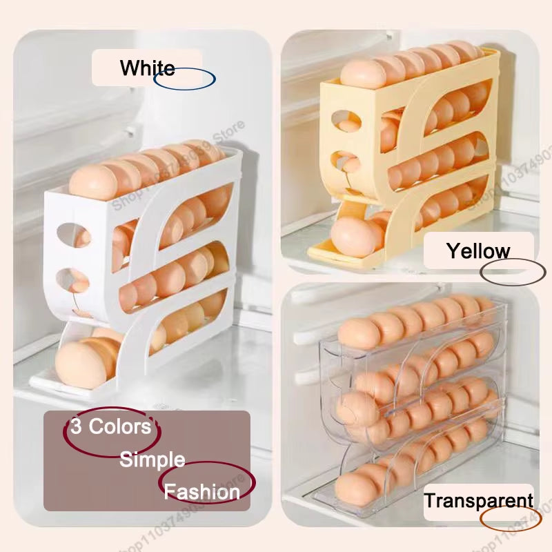 Household Automatic Rolling Egg Storage Box Kitchen Refrigerator Side Door Egg Preservation Rack 30 Egg Boxes 3Layer Egg Storage