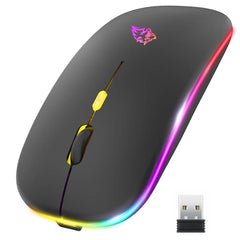  Wireless Mouse with Bluetooth and 2.4GHz Dual Modes, Rechargeable RGB, Ergonomic Design, Silent Click for PC, iPad, Laptop, and Phone