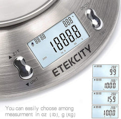 Electronic Kitchen Scales with Stainless Steel Mixing Bowl, Timer and Temperature Sensor, Digital Wet and Dry Food Weighing Scale for Cooking and Baking-11Lb/5Kg