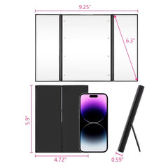 Portable LED Three Sided Makeup Mirror Folding Design Travel Vanity Cosmetic Mirror with Adjustable Stand for On-The-Go Beauty