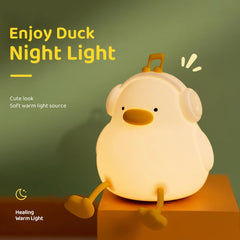 LED Night Light Cute Duck Cartoon Animals Silicone Lamp for Children Kid Touch Sensor Timing USB Rechargeable for Birthday Gifts