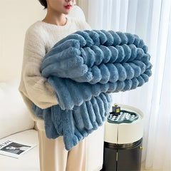 Light Luxury Solid Color Multifunctional Rabbit Velvet Blanket Winter Thick Warm Flannel Used for Bedroom Living Room Blanket