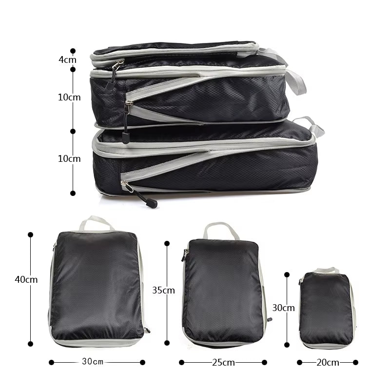 Foldable Compressible Packing Cubes, Waterproof Travel Storage Bag, Nylon Suitcase, Portable with Handbag, Luggage Organizer