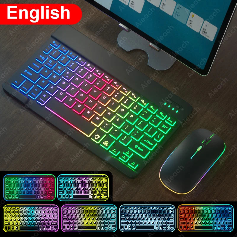 Keyboard for Tablet Android Ios Windows Wireless Mouse Keyboard Bluetooth-Compatible Rainbow Backlit Keyboard for Ipad Phone