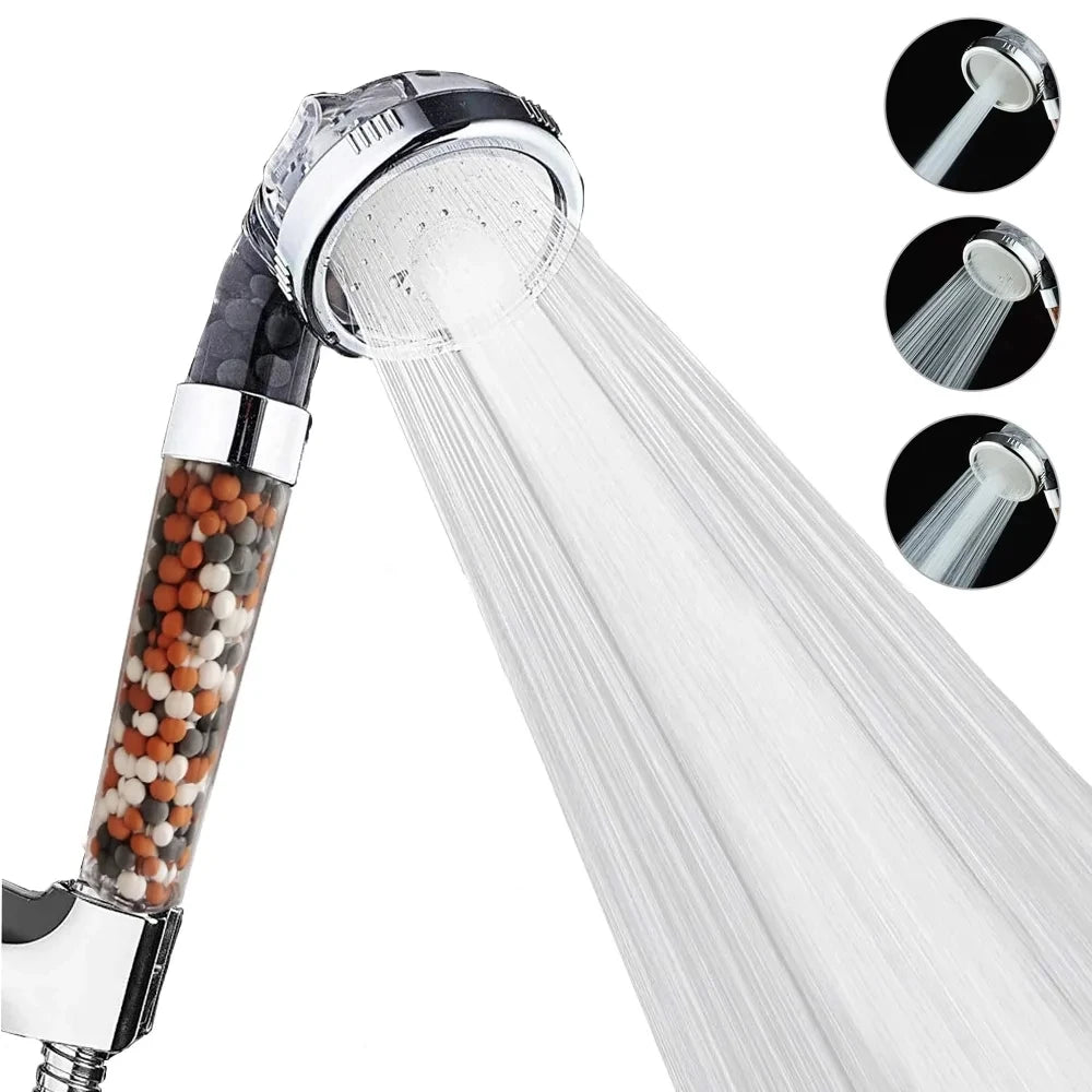 3-Function High Pressure SPA Shower Head, Water Saving Handheld Rainfall Shower with Anion Filter, Bathroom Accessory